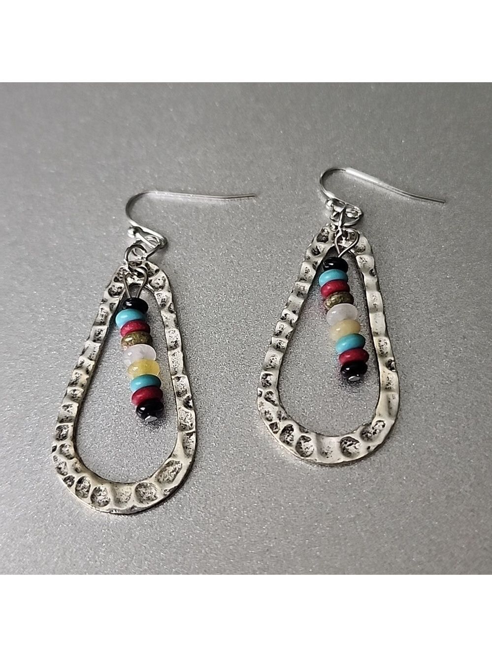 Earrings Tribal Hand Hammered Look Beaded Earrings Bead Colors will vary